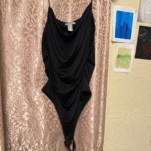 H&M Black Bodysuit with Flattering Draped Design